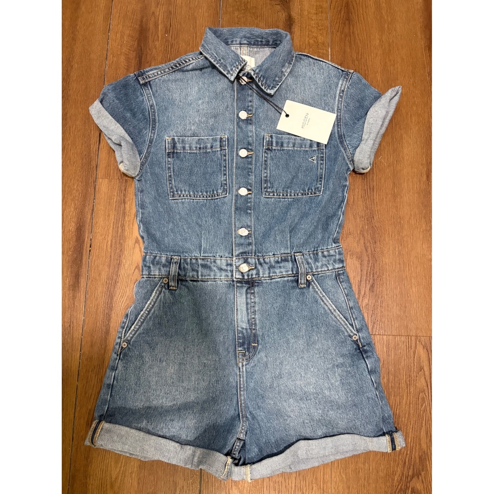 HIDDEN Jeans Dylan Denim Short Romper Medium Light Wash XS NWT